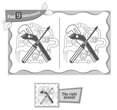 Find 9 differences game black fitter tools Stock Illustration