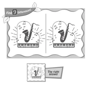 Find 9 differences game black saxophone Stock Illustration