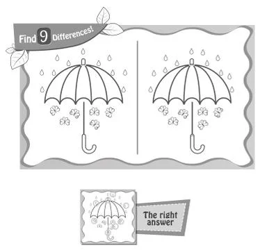Find 9 differences game black umbrella Stock Illustration