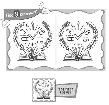Find 9 differences game  book knowledge Stock Illustration