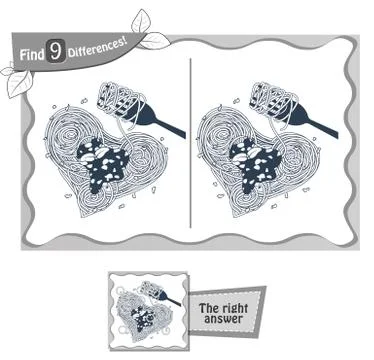 Find 9 differences game candle spaghetti Stock Illustration