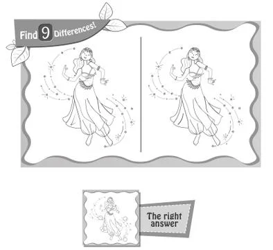 Find 9 differences game dance woman Stock Illustration