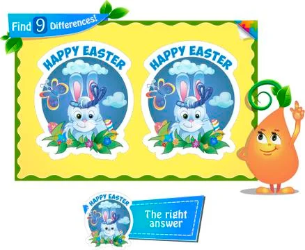 Find 9 differences game Easter Illustrazione stock