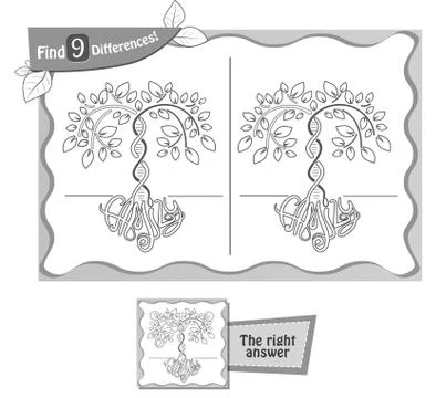 Find 9 differences game family tree Stock Illustration