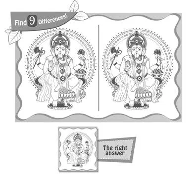 Find 9 differences game ganesha Stock Illustration