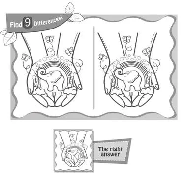 Find 9 differences game hand imagination Illustrazione stock