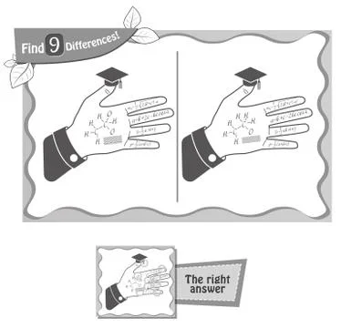 Find 9 differences game hand of a student Stock Illustration