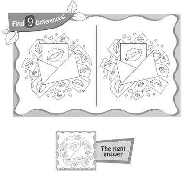 Find 9 differences game kiss Stock Illustration