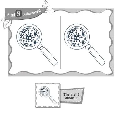 Find 9 differences game magnifier, germs Stock Illustration
