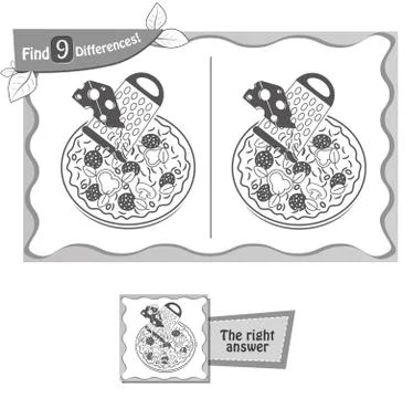 Find 9 differences game pizza Stock Illustration