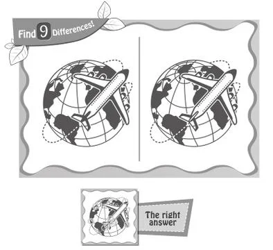 Find 9 differences game plane Stock Illustration
