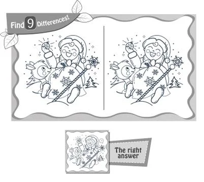 Find 9 differences game Santa Claus  baby Stock Illustration
