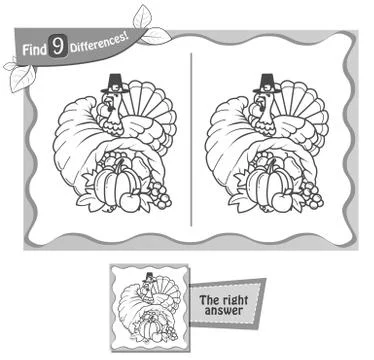 Find 9 differences game thanksgiving Stock Illustration