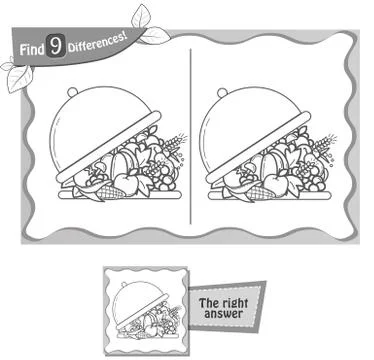 Find 9 differences game tray Illustrazione stock