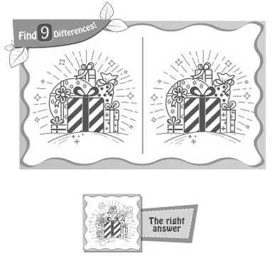 Find 9 differences game whale gifts Stock Illustration