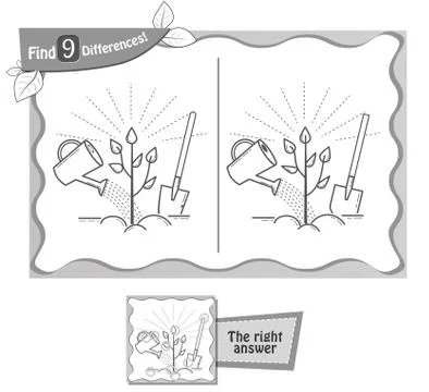 Find 9 differences tree game black Stock Illustration