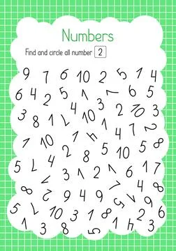 Find and circle number two simple educational activity for children, outline Stock Illustration