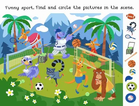 Find and circle objects. Educational puzzle game for children. Cute animals Stock Illustration