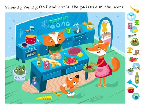 Find and circle objects. Educational puzzle game for children. Friendly family Stockillustratie