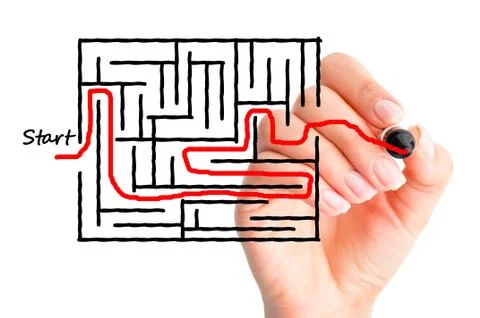 Find a better solution or shortcut concept with maze and shape Stock-Fotos