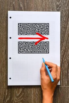 Find a better solution or shortcut concept with maze and shape Stock Photos