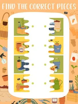 Find the correct half of farm and gardening tools Stock Illustration