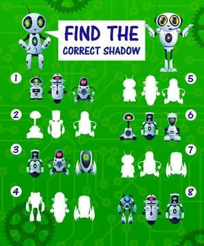 Find the correct robot shadow kids vector riddle Stock Illustration