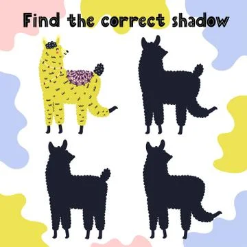 Find the correct shadow activity for kids with cute llama Stock Illustration
