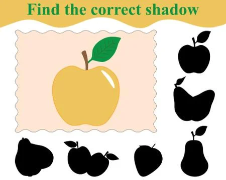 Find the correct shadow of apple. Education. Game for children. Vector illust 스톡 일러스트