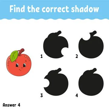 Find the correct shadow apple. Education developing worksheet. Matching game  Stock Illustration