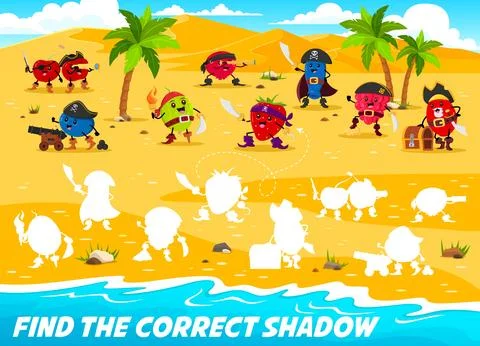 Find the correct shadow of berry pirates on island Stock Illustration