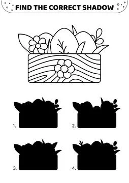 Find the correct shadow. Black and white. Box with Easter eggs. Shadow matching Stock Illustration