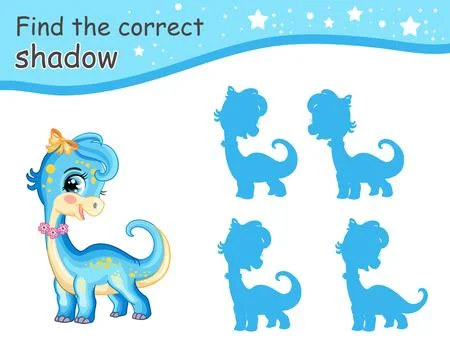Find correct shadow of blue color dinosaur vector illustration Stock Illustration