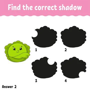 Find the correct shadow cabbage. Education developing worksheet. Matching gam Stock Illustration