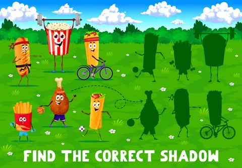Find correct shadow of cartoon fast food character Stock Illustration
