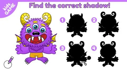 Find the correct shadow cartoon monster-3 Stock Illustration