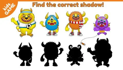 Find the correct shadow cartoon monsters-1 Stock Illustration