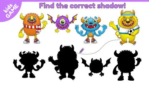 Find the correct shadow cartoon monsters-3 Stock Illustration
