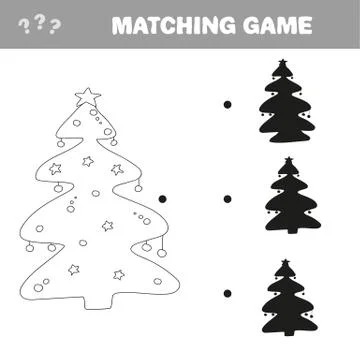 Find the correct shadow of Christmas tree. Education game for preschool kids Stock Illustration