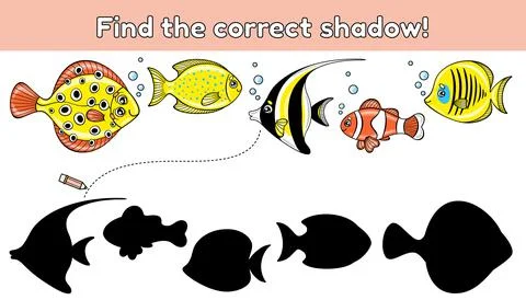 Find the correct shadow cute fishes Stock Illustration