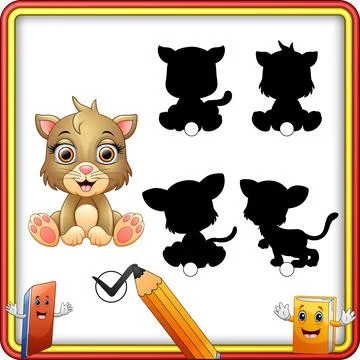 Find the correct shadow. Cute kitten sitting Illustrazione stock