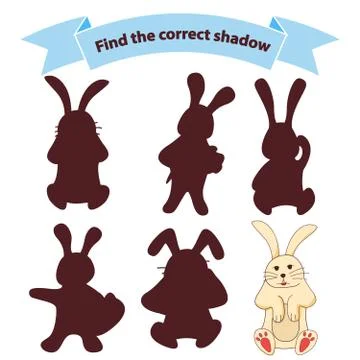 Find the correct shadow cute little bunny.Educational game for children cute  Stock Illustration
