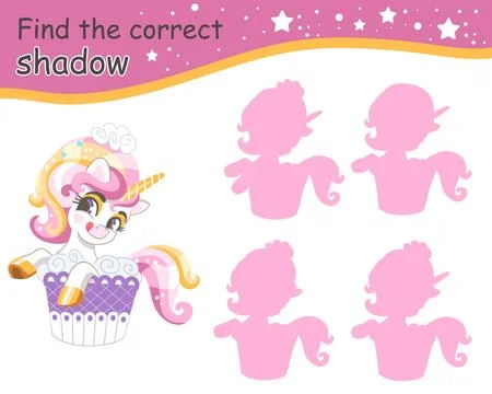Find correct shadow cute sweet unicorn vector Stock Illustration