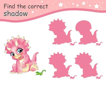 Find correct shadow of dinosaur with lizard vector illustration Stock Illustration