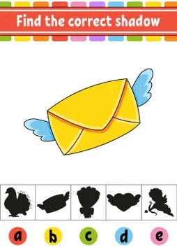 Find the correct shadow. Education developing worksheet. Activity page. Valen Stock Illustration