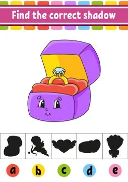 Find the correct shadow. Education developing worksheet. Activity page. Valen Stock Illustration