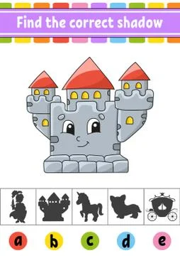 Find the correct shadow. Education developing worksheet. Activity page. Color Stock Illustration