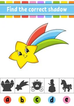 Find the correct shadow. Education developing worksheet. Activity page. Color Stock Illustration