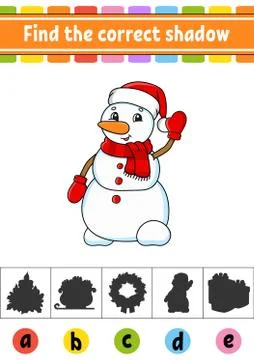 Find the correct shadow. Education developing worksheet. Christmas theme. Act Stock Illustration