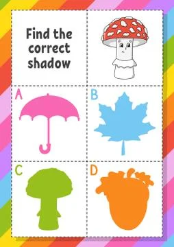 Find the correct shadow. Education developing worksheet for kids. Puzzle game Stock Illustration